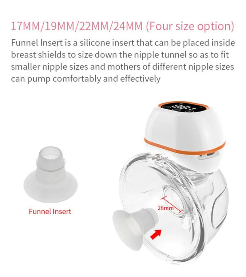 White wearable electric breast pump with 180ml silicone cup and LCD screen
