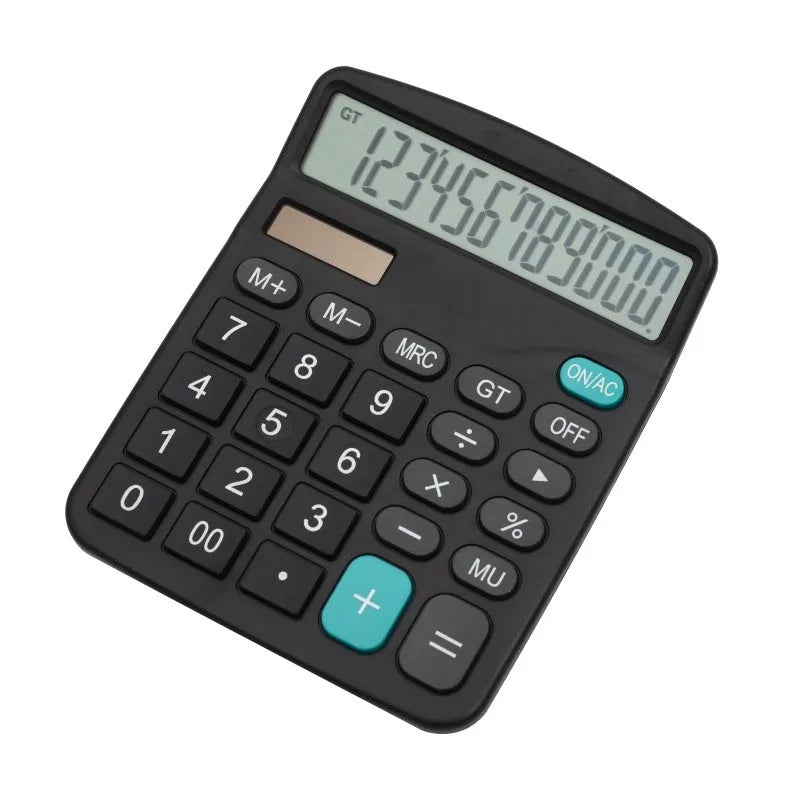Black big screen twelve-digit solar desktop calculator with LCD display and dual power supply
