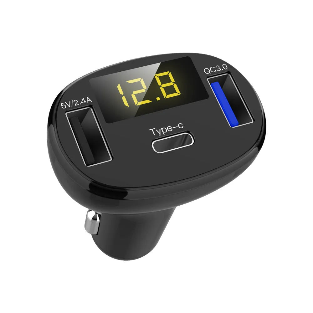 C02 car charger with digital display, ABS casing, USB output, black colour, for vehicle use