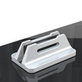 Silver aluminium alloy vertical notebook storage bracket measuring 16.5cm x 10cm x 6cm for 15-30mm laptops