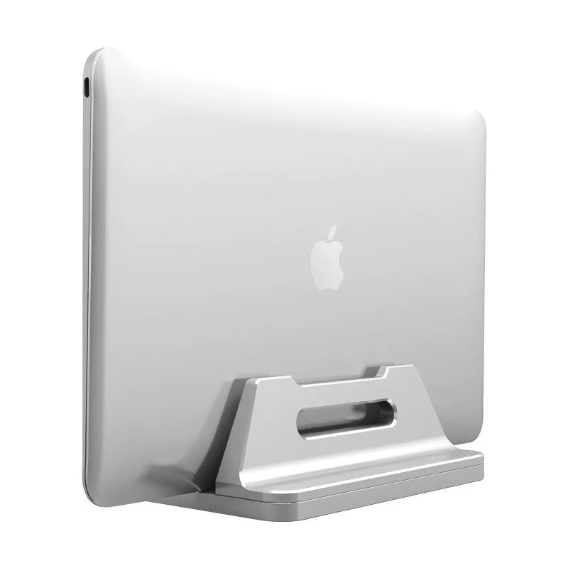 Silver aluminium alloy vertical notebook storage bracket measuring 16.5cm x 10cm x 6cm for 15-30mm laptops