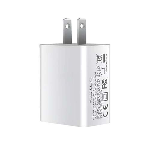 White 18W PD fast charger with dual USB-C ports for Apple iPhone 12 smartphones