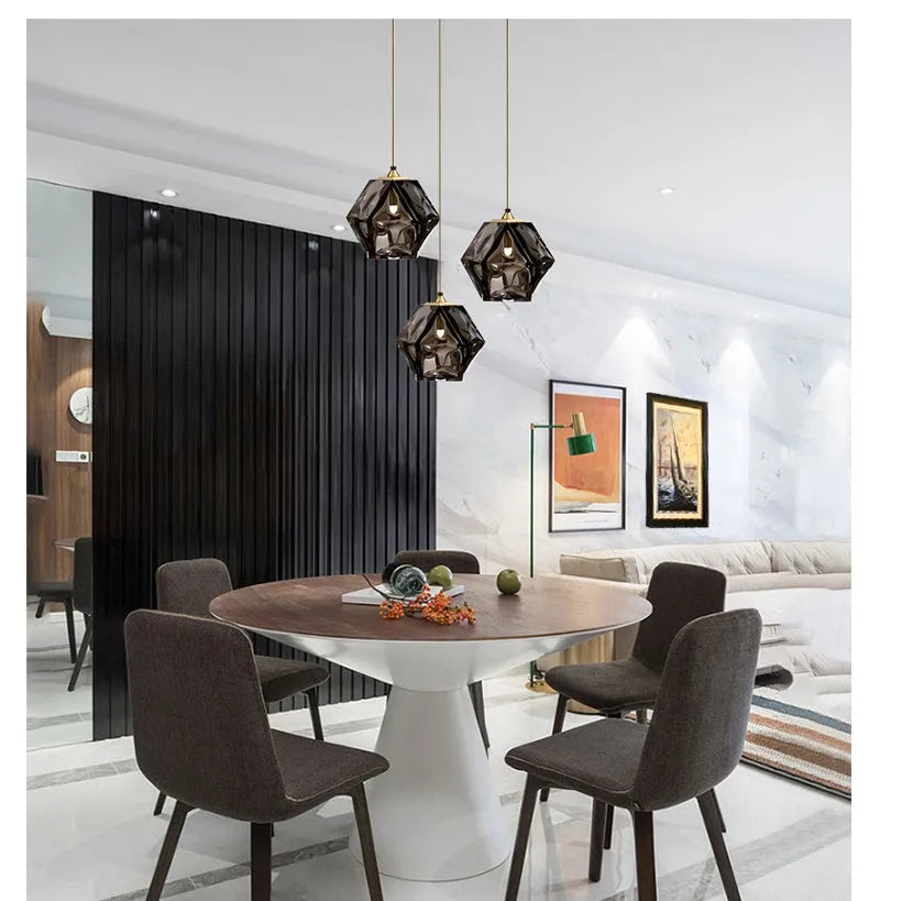 Rubik's Cube glass chandelier with LED light source, 200 mm dimension, 1 m adjustable height, in black, rose gold, or white