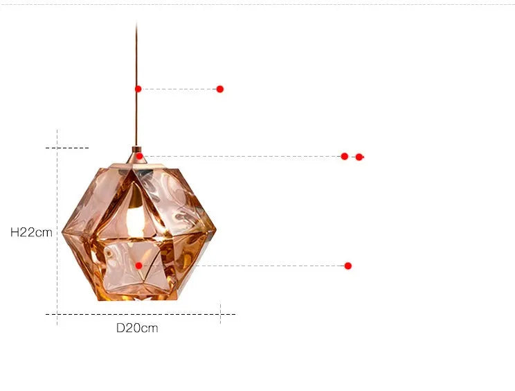 Rubik's Cube glass chandelier with LED light source, 200 mm dimension, 1 m adjustable height, in black, rose gold, or white
