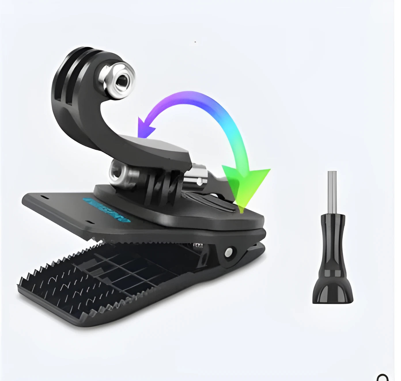 360-degree rotating backpack clip for GoPro and action cameras with aluminium alloy joint