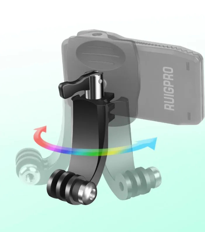 360-degree rotating backpack clip for GoPro and action cameras with aluminium alloy joint