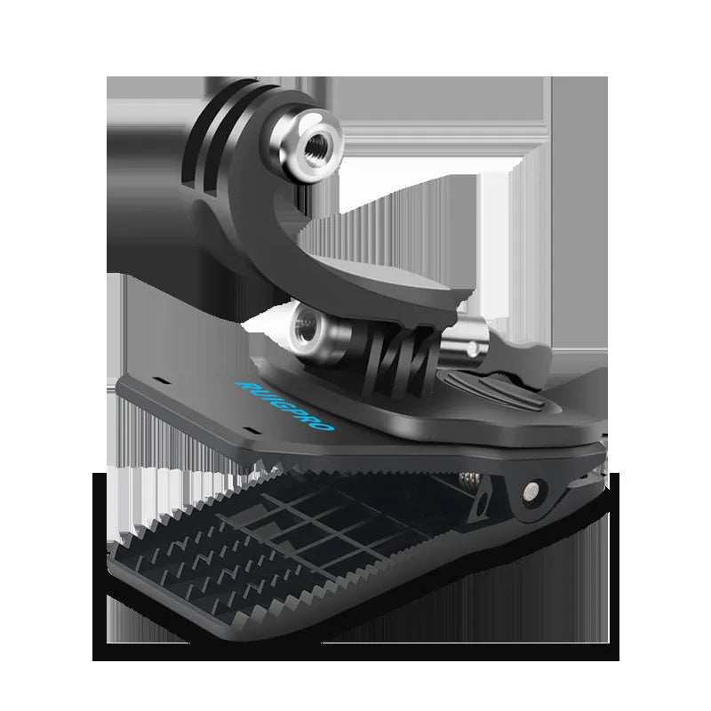360-degree rotating backpack clip for GoPro and action cameras with aluminium alloy joint