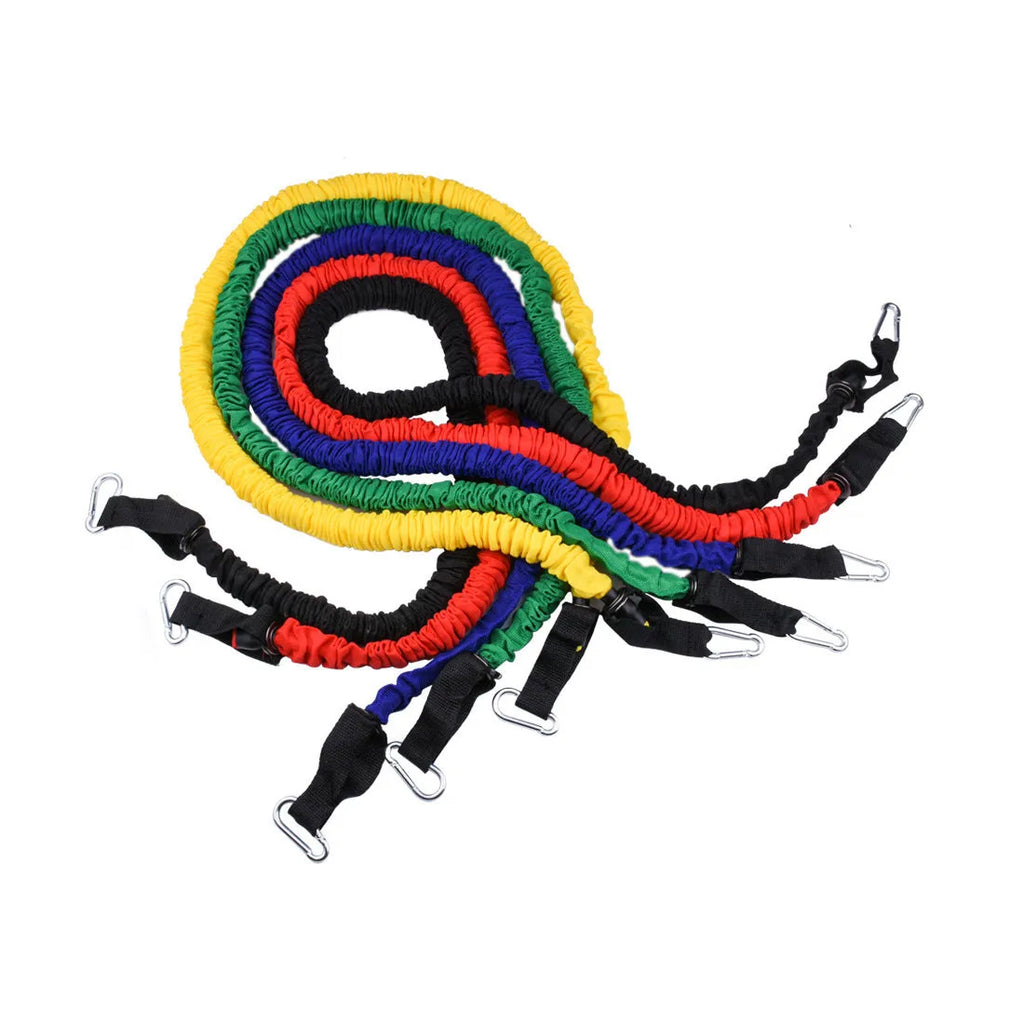 Elastic household pull rope 100 pounds 1.2m TPR with cloth cover 11-piece set on white background