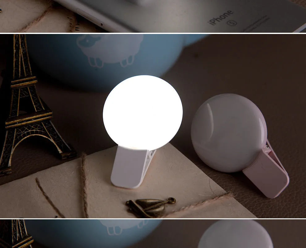 Round LED mobile phone selfie fill light with general-purpose smartphone mount in black, pink and white colour options