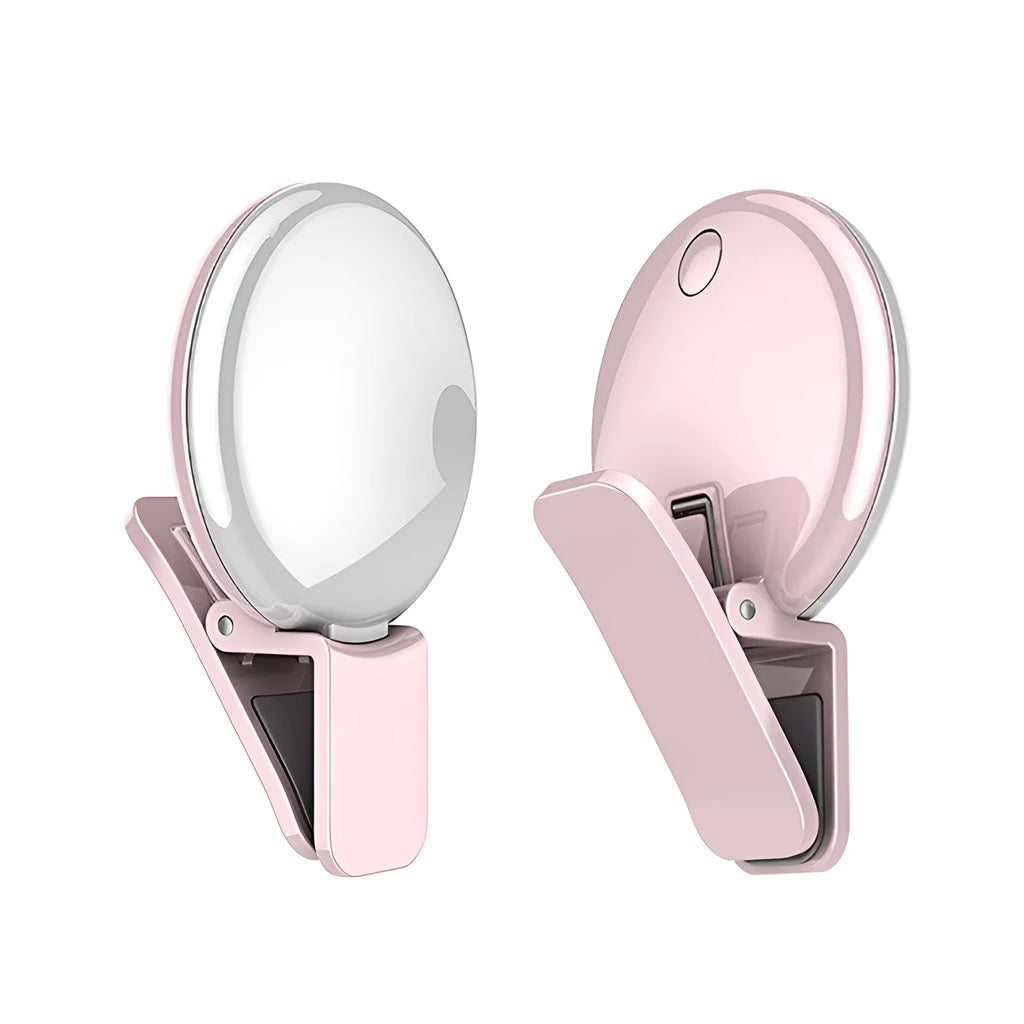 Round LED mobile phone selfie fill light with general-purpose smartphone mount in black, pink and white colour options