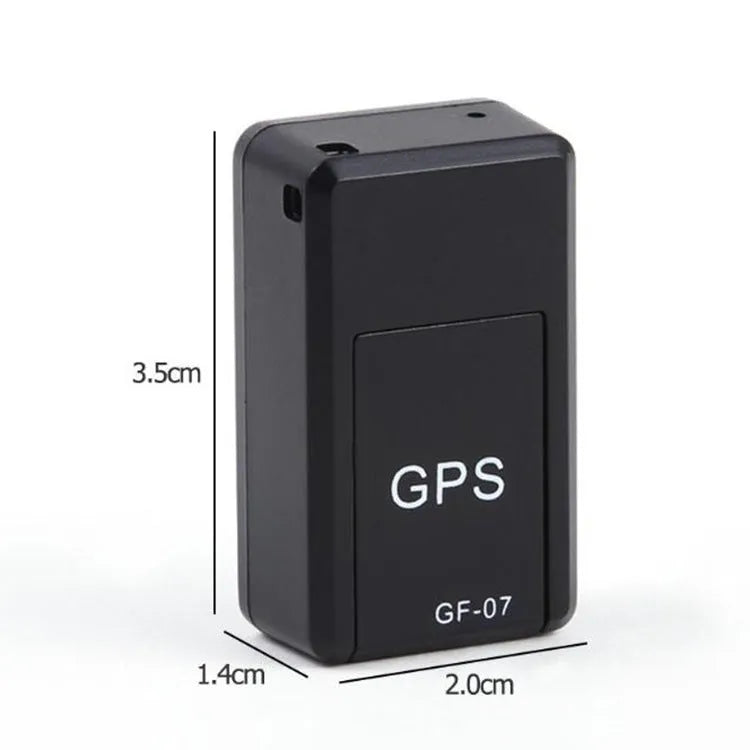 Black mini magnetic GPS tracker, 35×20×14mm, rechargeable with USB cable