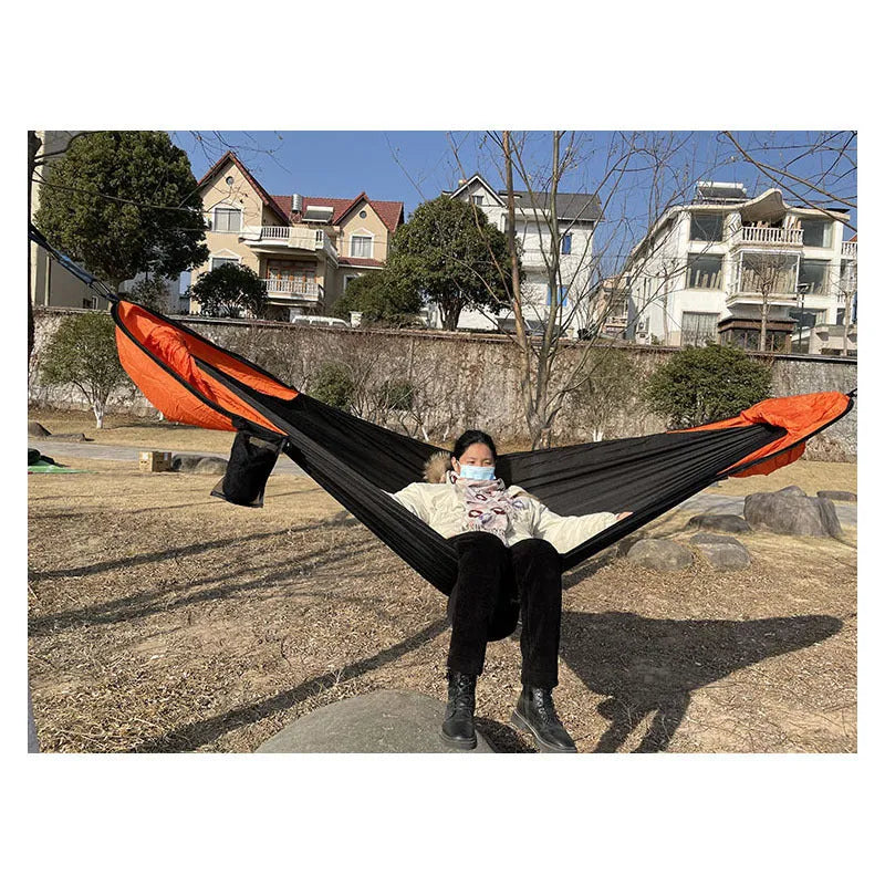 Automatic quick-opening mosquito net hammock with tree belt and carabiner in Army Green Orange or Black Orange