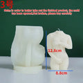 Silicone mould showing detailed shy female body shape for making candles or cakes.