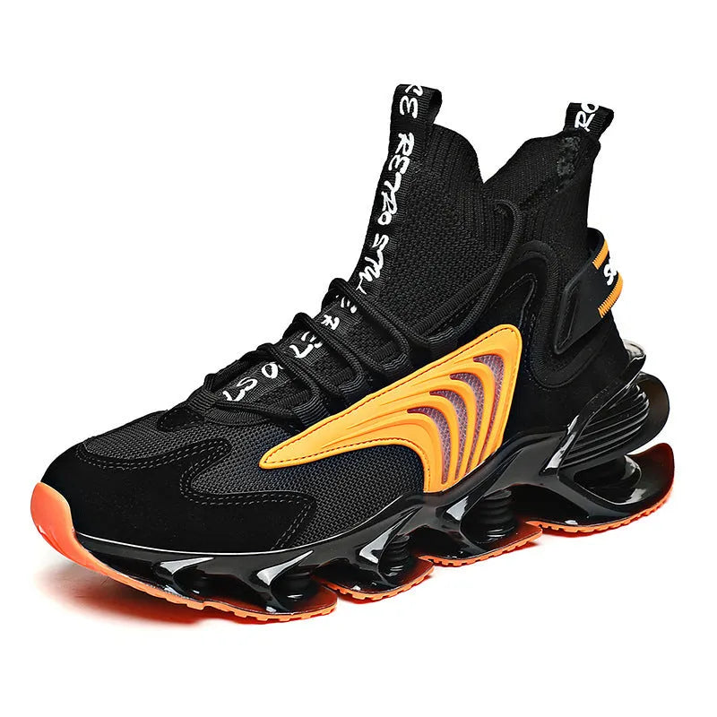 Blade men's casual sneakers with colour match design, flying woven upper, and TPU sole in black and yellow