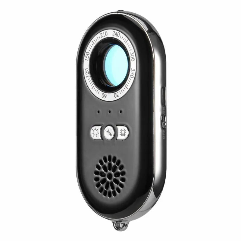 Compact black wireless signal detector with vibration sensor for anti-theft alarms.