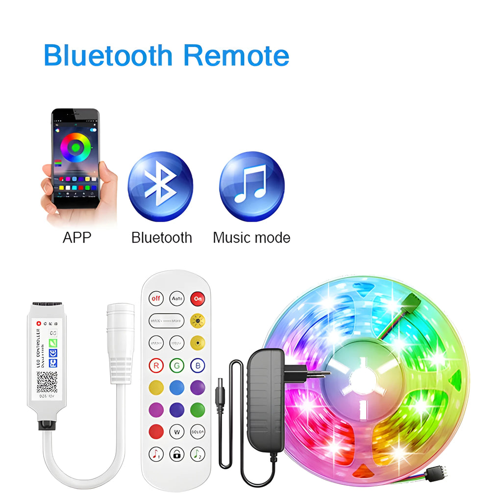 24-key mini Bluetooth DC head RGB controller for 5050 LED strip lights, 5-24V input, 140-degree beam angle