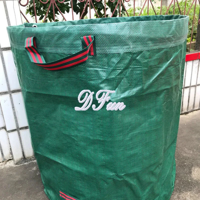 Green heavy-duty PP garden leaf bag for collecting leaves and garden waste.