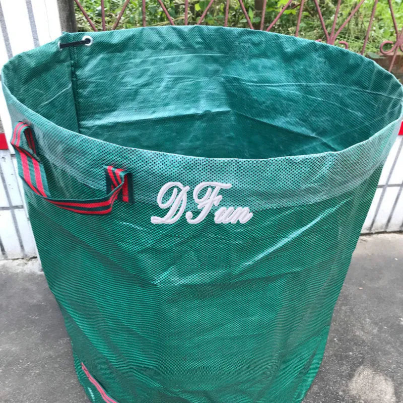 Green heavy-duty PP garden leaf bag for collecting leaves and garden waste.