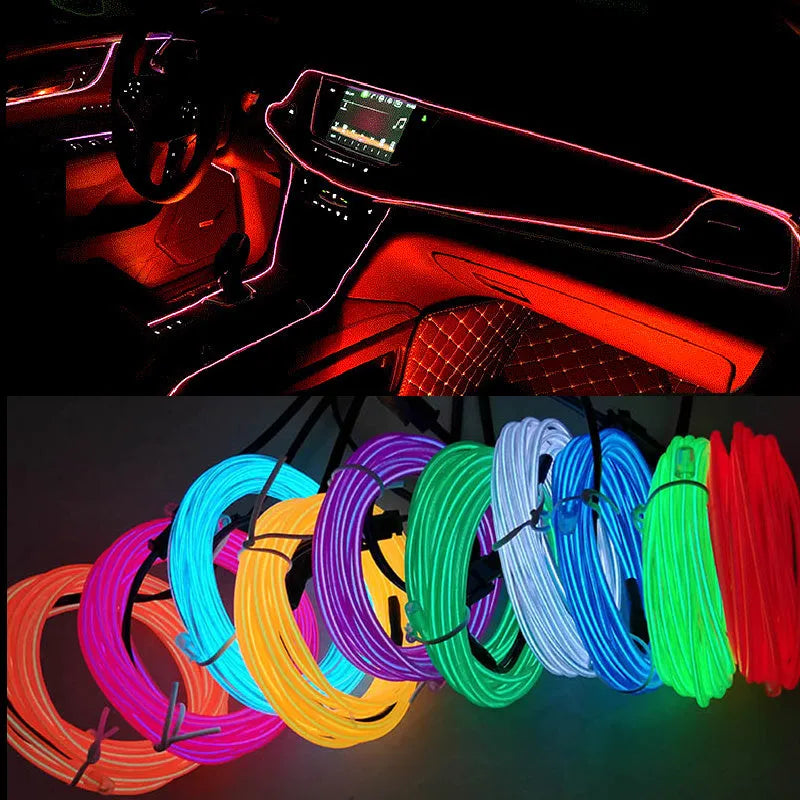 EL cold light band with thin edge for car dashboard ambient lighting, 9 colour options