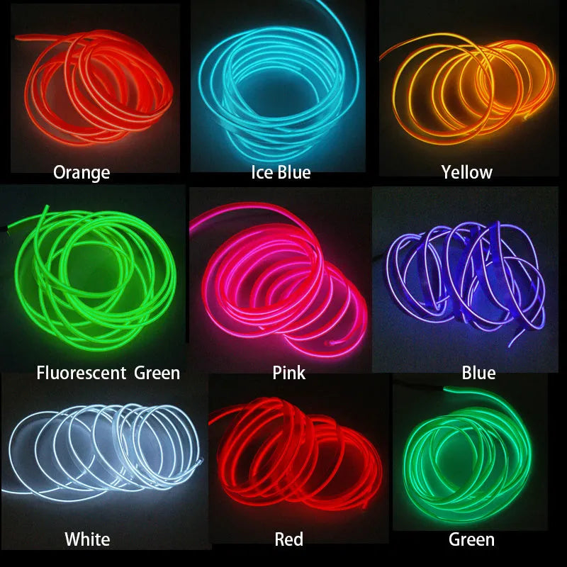 EL cold light band with thin edge for car dashboard ambient lighting, 9 colour options