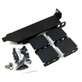 Black metal GPU cooling fan bracket with three adjustable arms for mounting an 8cm or 9cm case fan.