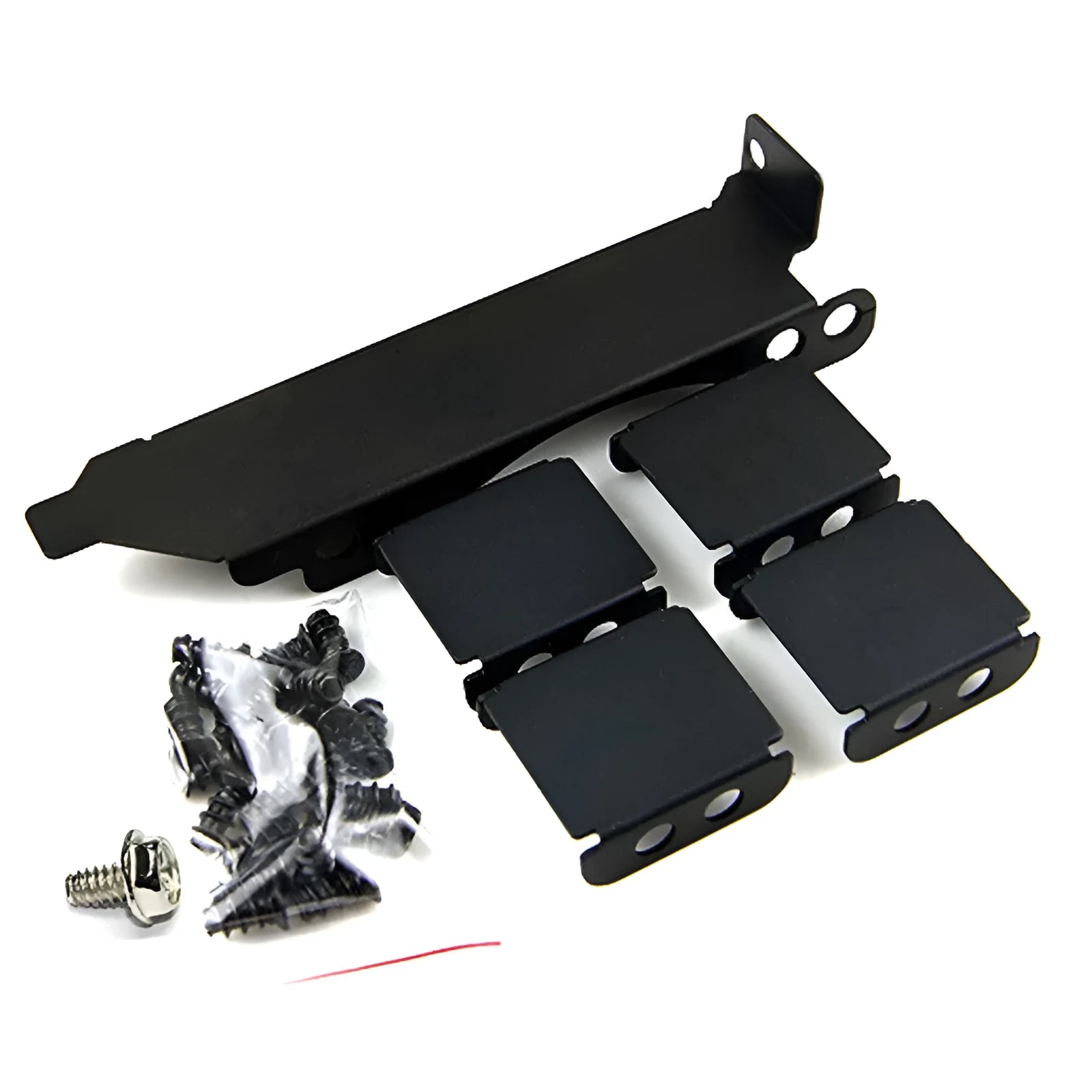 Black metal GPU cooling fan bracket with three adjustable arms for mounting an 8cm or 9cm case fan.
