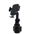 Black ABS car phone holder with adjustable arm and buckle clamp for air vent mounting.