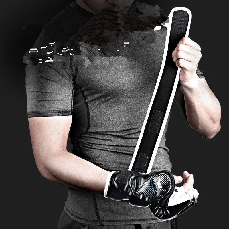 TRY&DO half-finger boxing gloves black white polyurethane explosion-proof leather MMA training