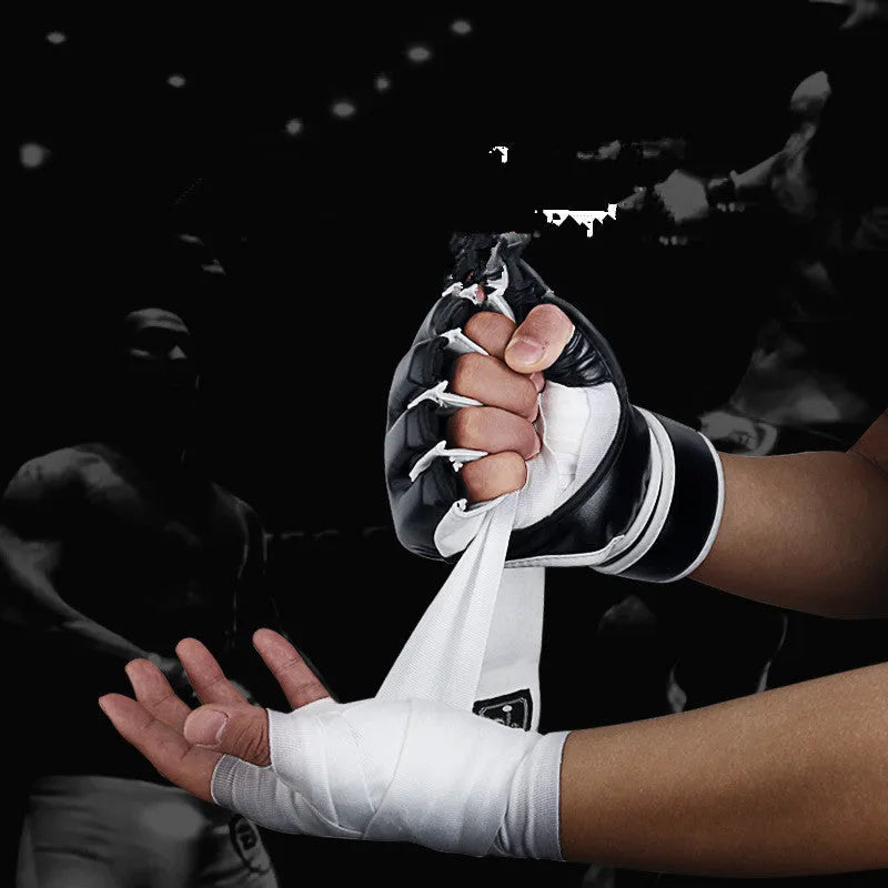 TRY&DO half-finger boxing gloves black white polyurethane explosion-proof leather MMA training