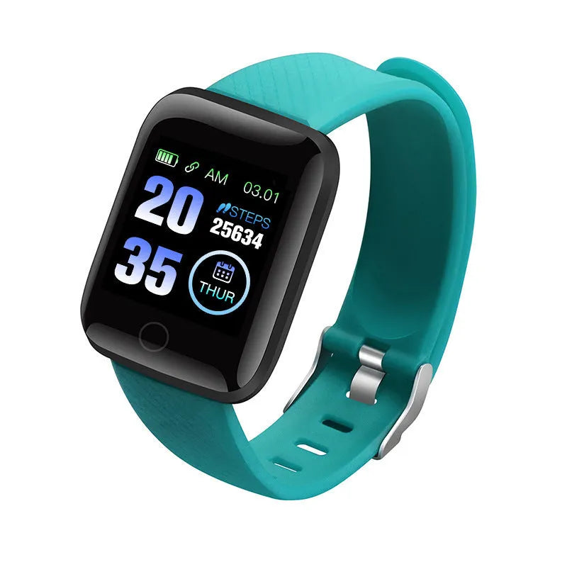 D13 smart bracelet with colour screen showing heart rate data on wrist.