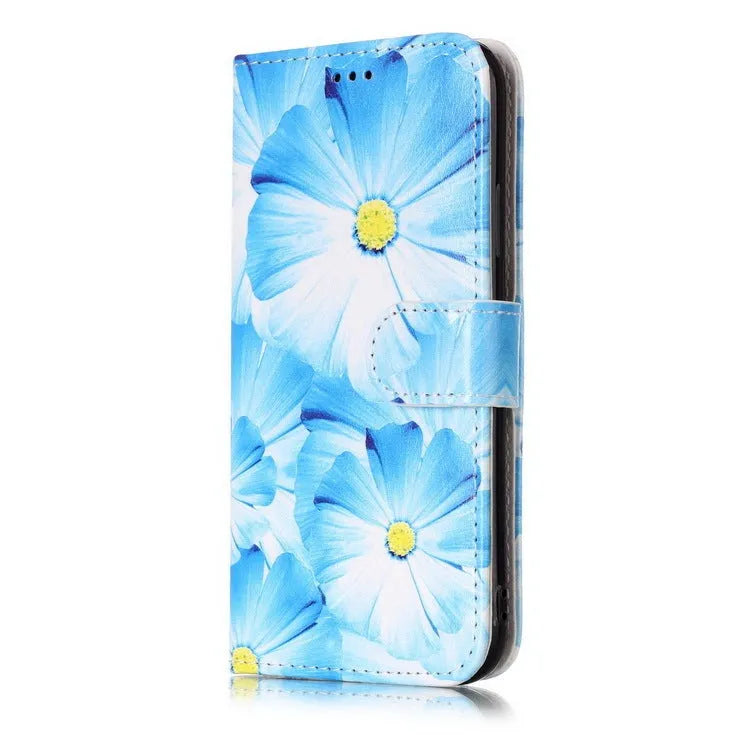 Marble pattern flip wallet phone case with cartoon animal design for iPhone