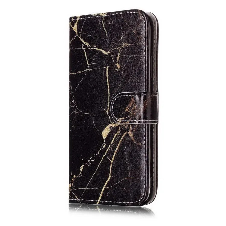 Marble pattern flip wallet phone case with cartoon animal design for iPhone