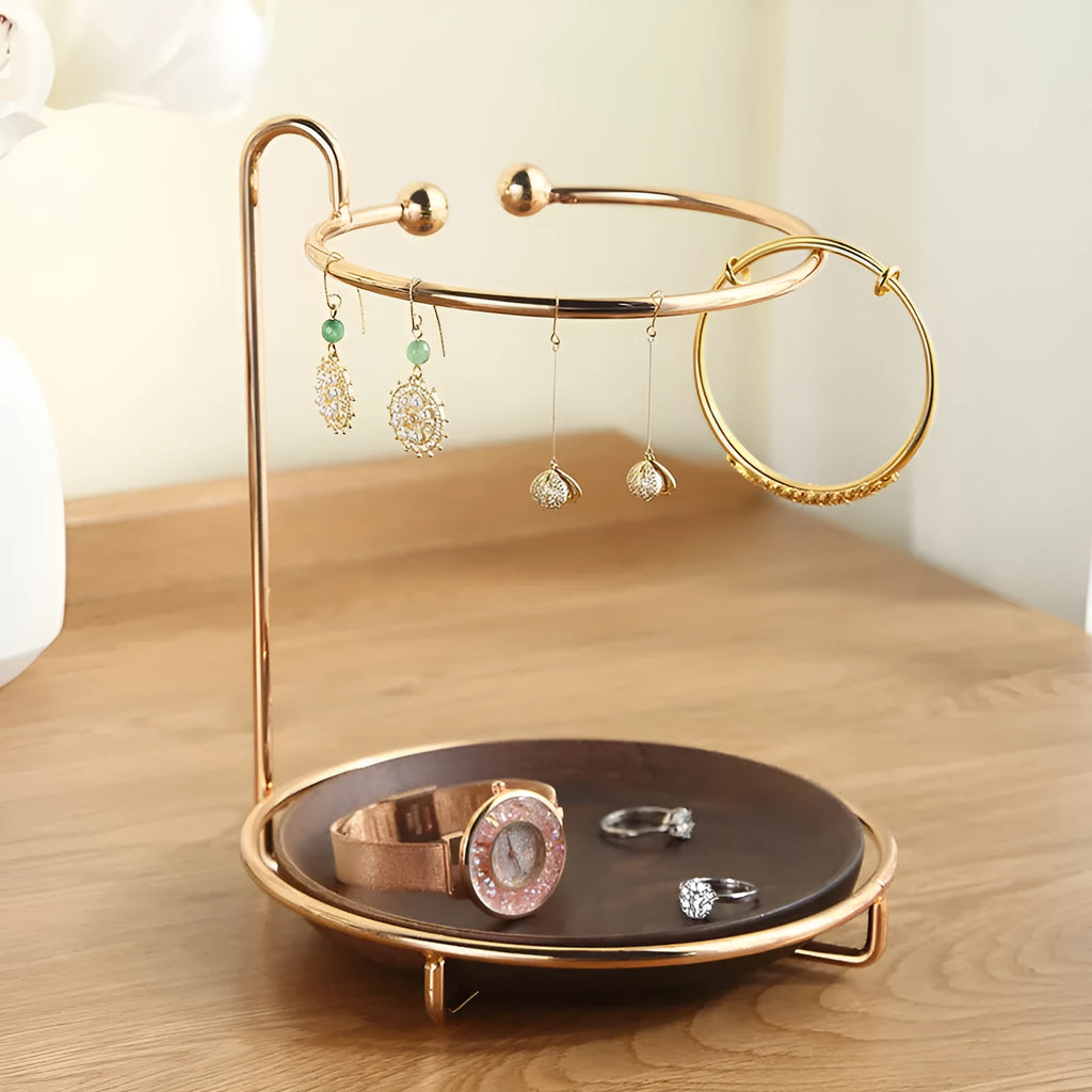 Walnut solid wood key rack with jewellery tray, wall mounted organiser