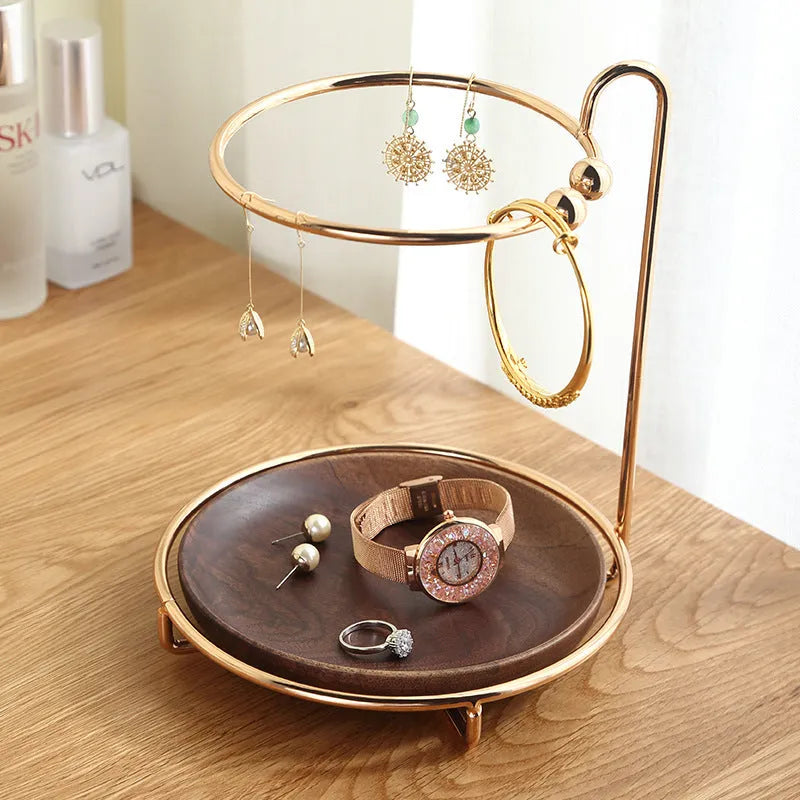 Walnut solid wood key rack with jewellery tray, wall mounted organiser