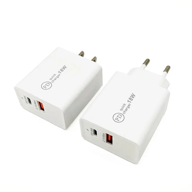 Compact white 18W USB-C fast wall charger with US plug and single USB port