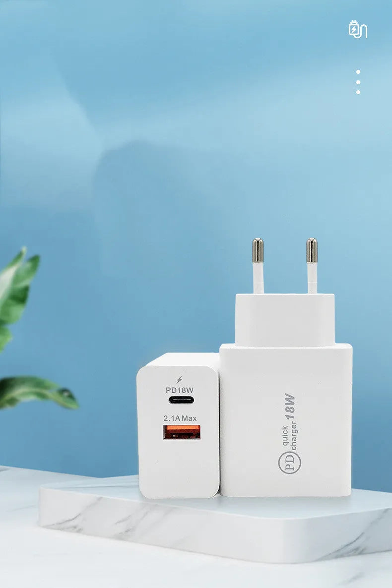 Compact white 18W USB-C fast wall charger with US plug and single USB port