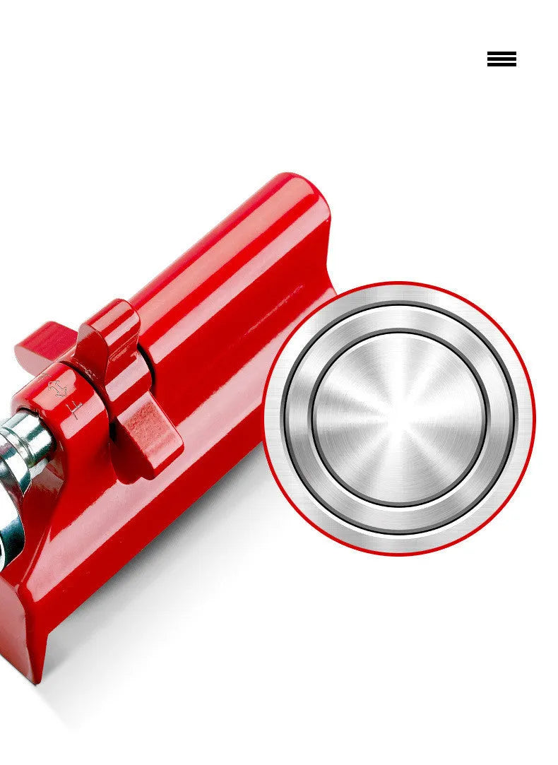Jiadu Wolf Guard red door stopper alarm with 80dB sound, placed under a door seam for security