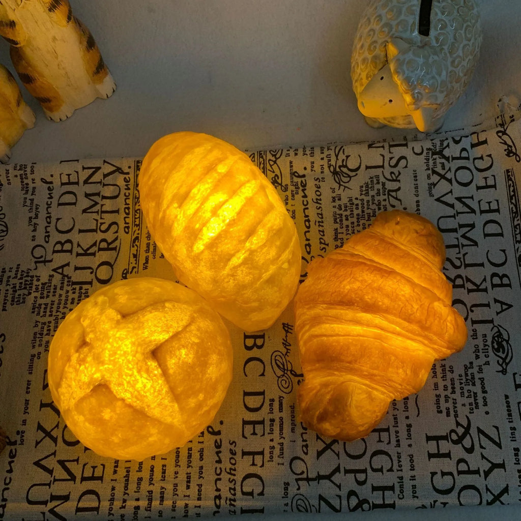 Croissant-shaped LED night light with bread simulation design and battery power