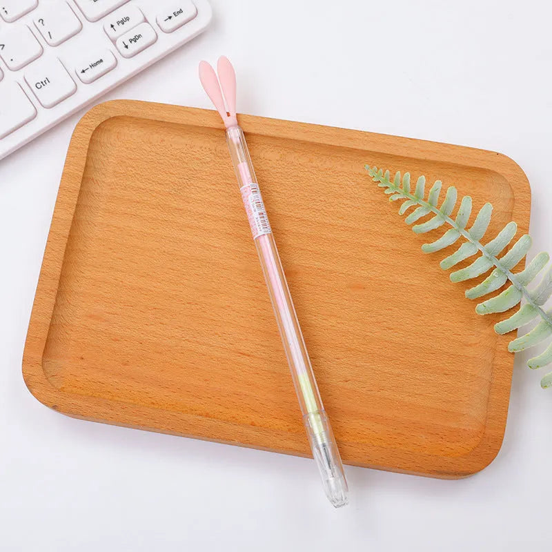 Cute cartoon luminous rabbit long ears gel pen with dust plug, fine 0.38mm tip, plastic shell, 18.5cm length