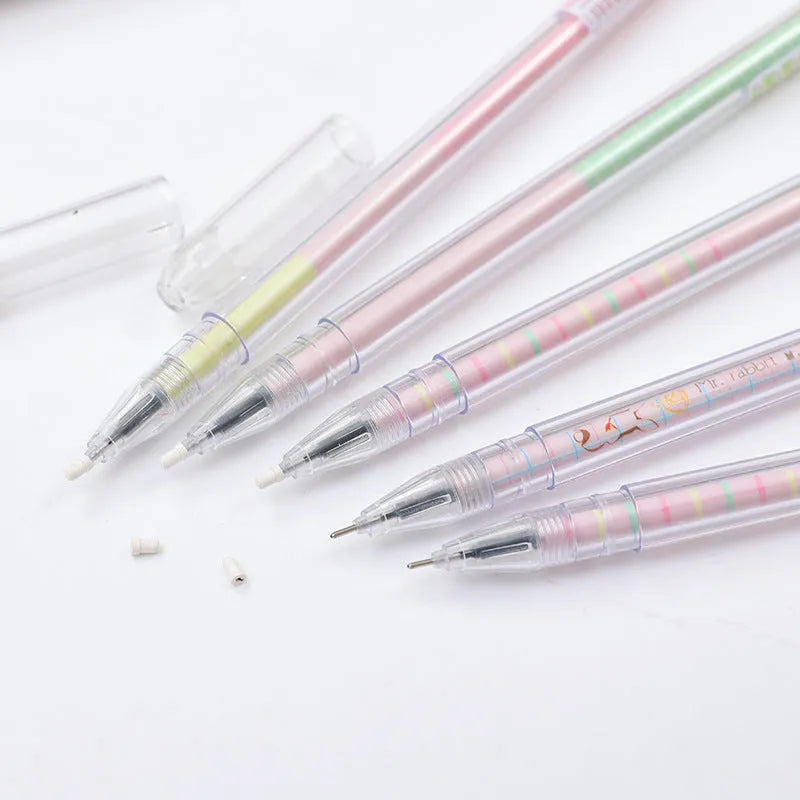 Cute cartoon luminous rabbit long ears gel pen with dust plug, fine 0.38mm tip, plastic shell, 18.5cm length