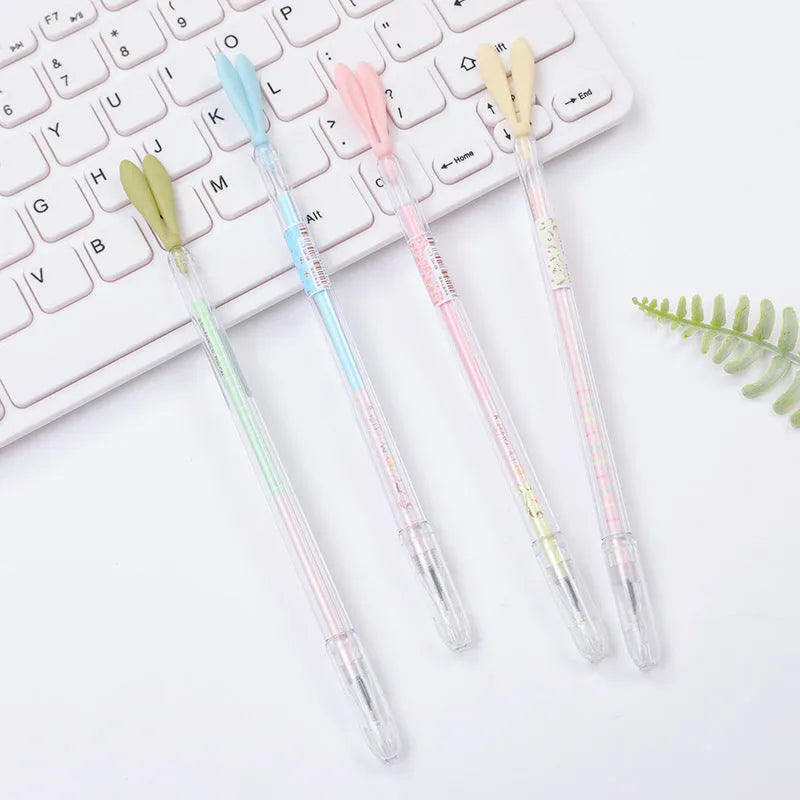 Cute cartoon luminous rabbit long ears gel pen with dust plug, fine 0.38mm tip, plastic shell, 18.5cm length