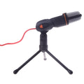Black wired PC microphone with clip-on holder and long cable for chatting or karaoke.
