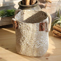 Rural style natural straw woven flower pot for desktop storage, white colour