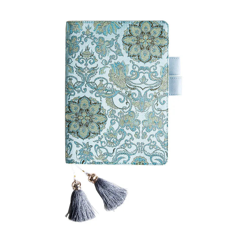 Blue floral fabric cover notebook shown in A5 and A6 sizes with core option selection