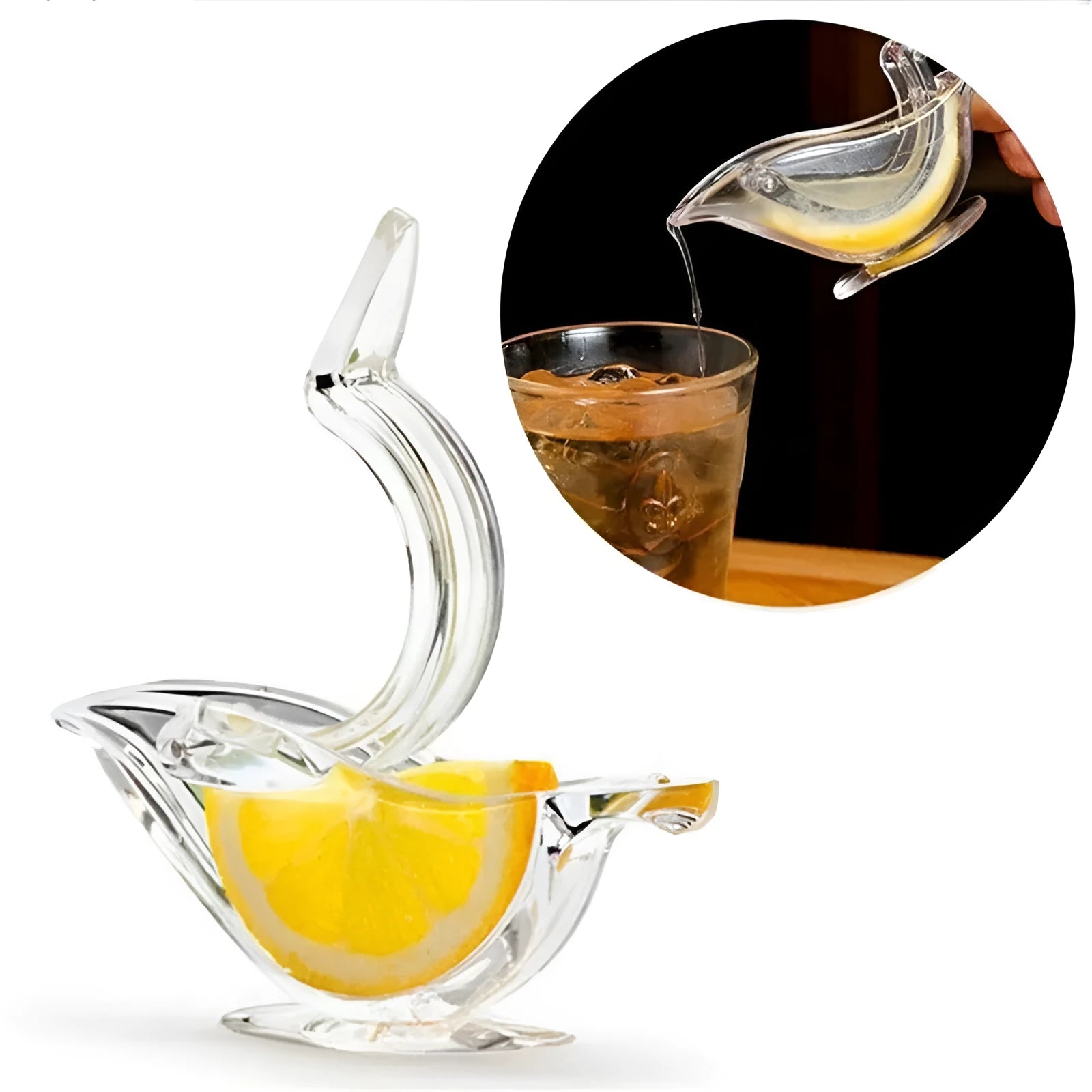 Transparent acrylic manual lemon juicer with bird shape design for squeezing lemon slices