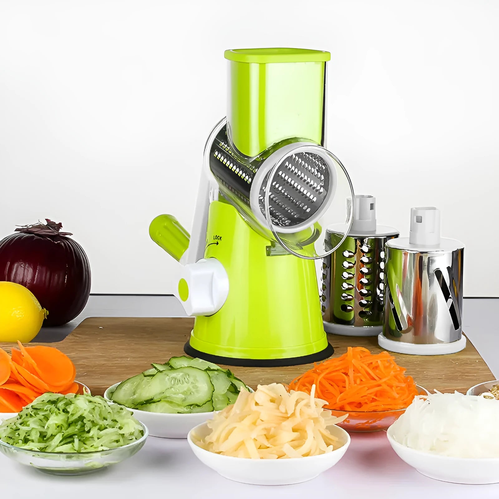 Multi-function vegetable chopper with suction cup base for slicing potatoes and carrots