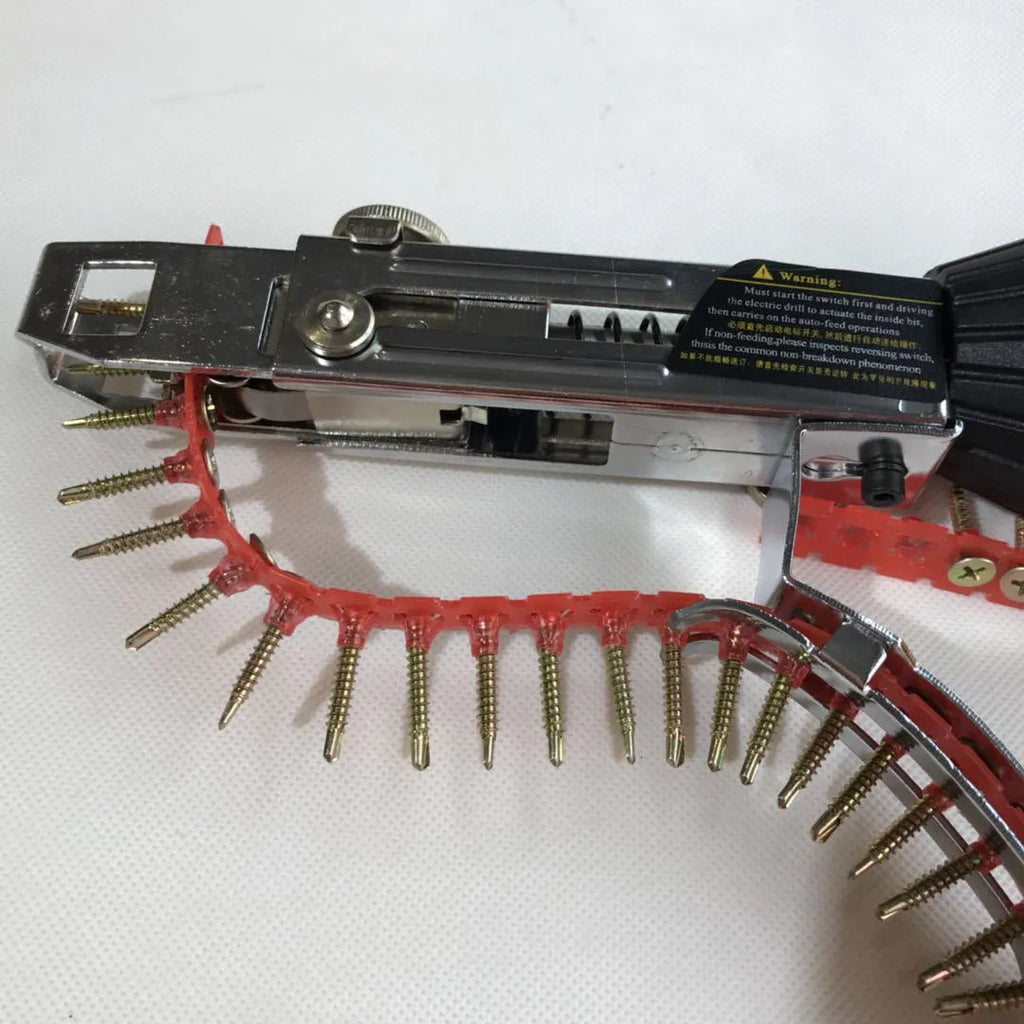 Yellow rechargeable handheld chain nail machine with automatic screw feed for wood and board