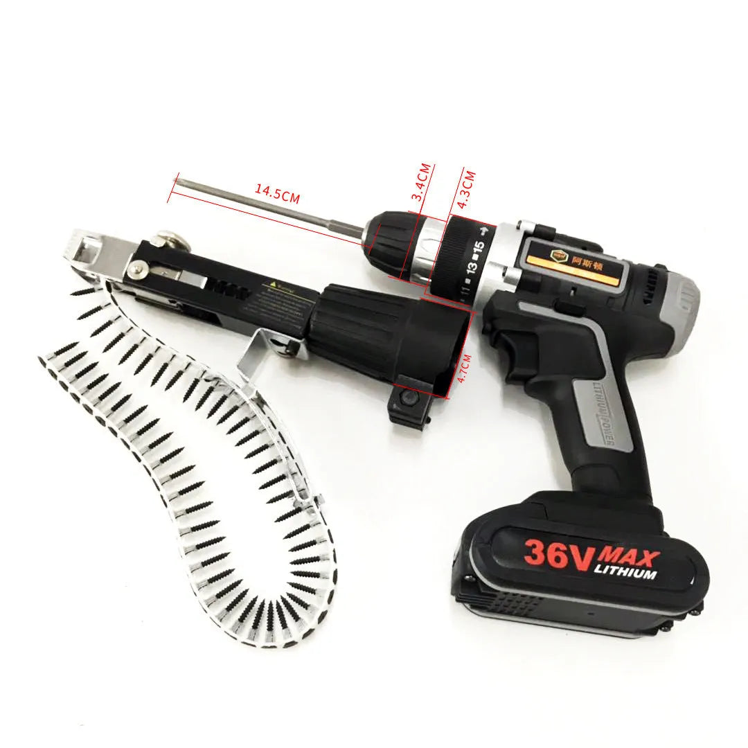 Yellow rechargeable handheld chain nail machine with automatic screw feed for wood and board