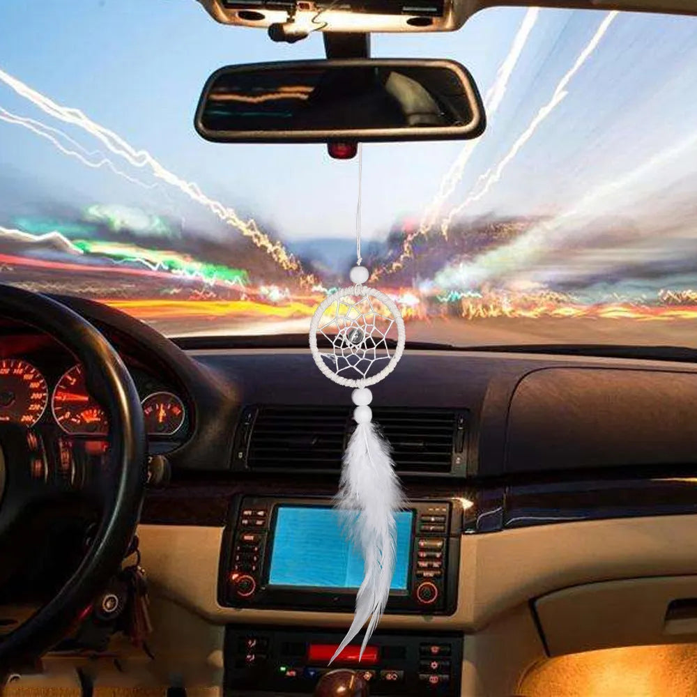 5cm white mini dreamcatcher pendant for wall, car, and bag decoration in modern simple style