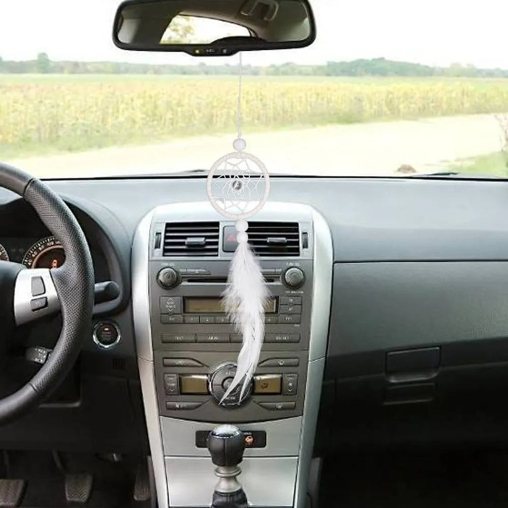 5cm white mini dreamcatcher pendant for wall, car, and bag decoration in modern simple style